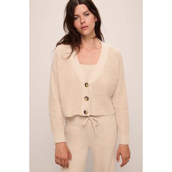 Eberjey Recycled Sweater Cropped Cardigan Oat Size Small